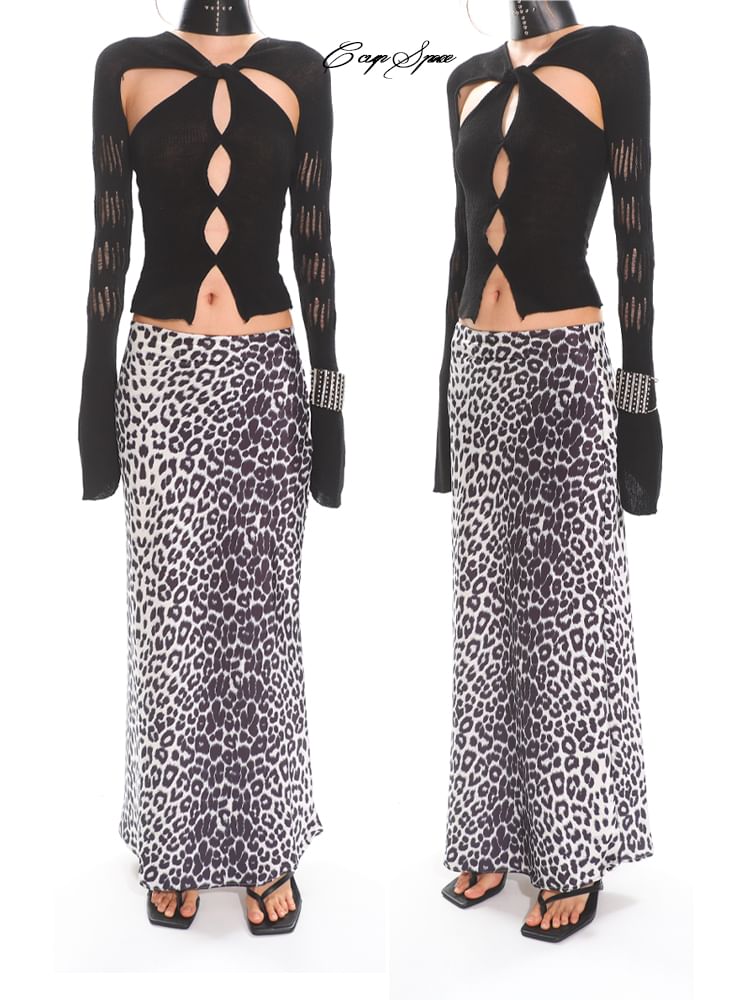 Low-Rise Leopard Print Long Pencil Skirt
