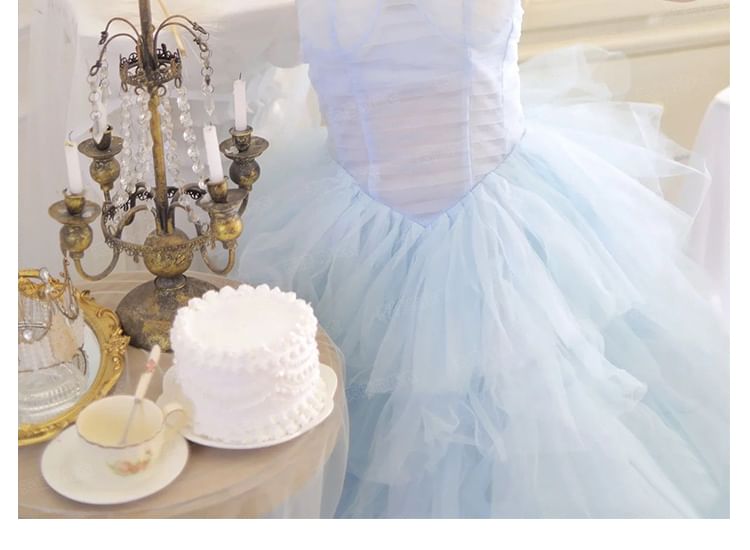 Tube A-Line Tiered Mesh Gown Evening Plain