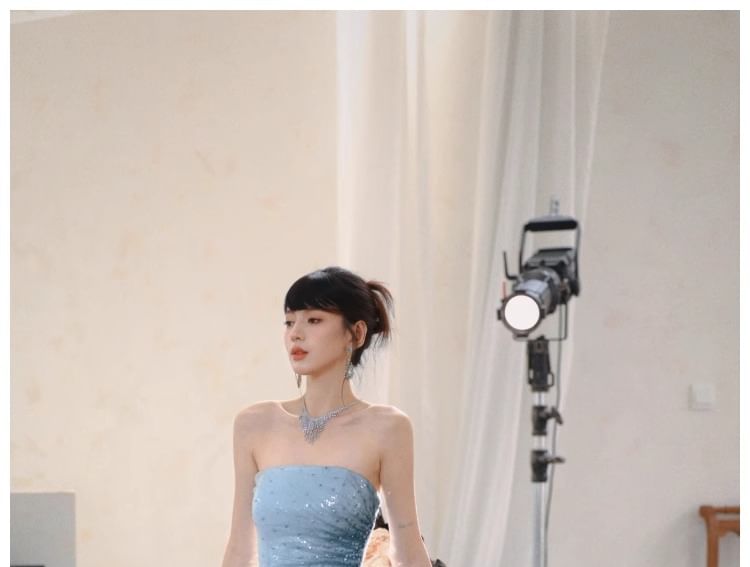 Sequin Ruched Slit Panel Mesh Trumpet Tube Evening Dress