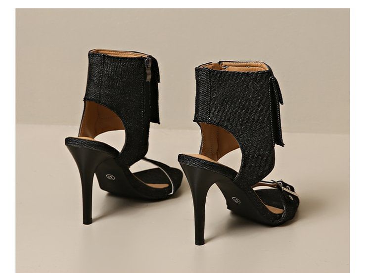 Boot Denim Buckled Sandals High Heel