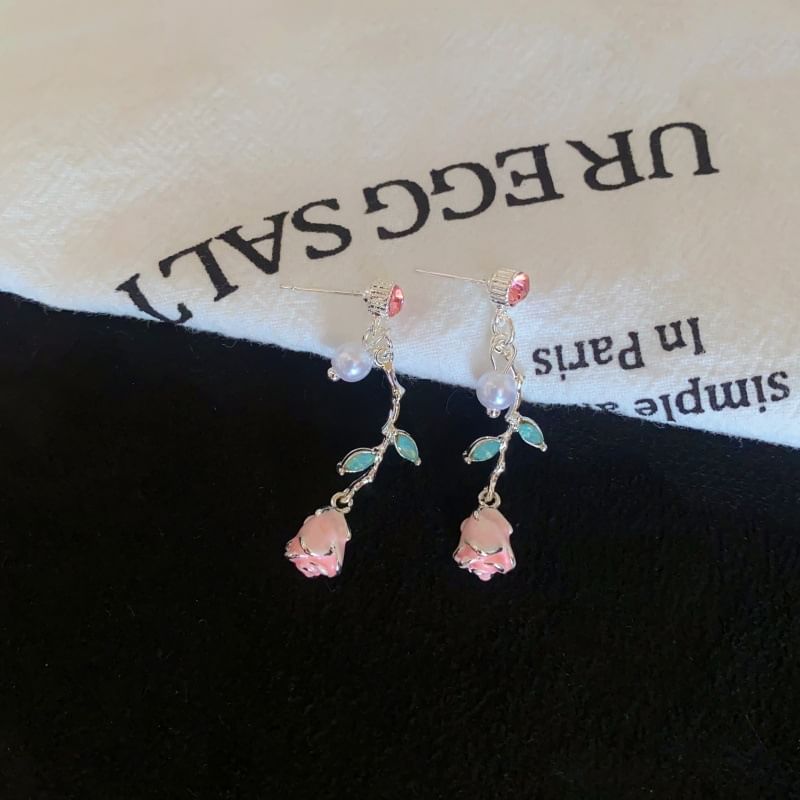 Pearl Faux Drop Flower CZ Earring