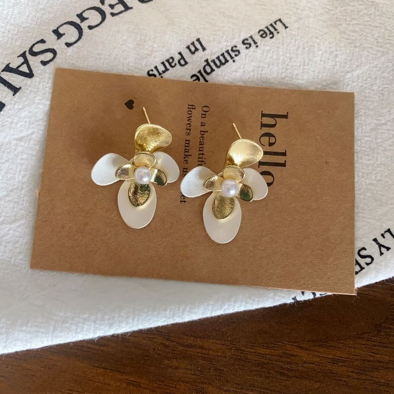 Flower Pearl Stud Tone Two Faux Earring