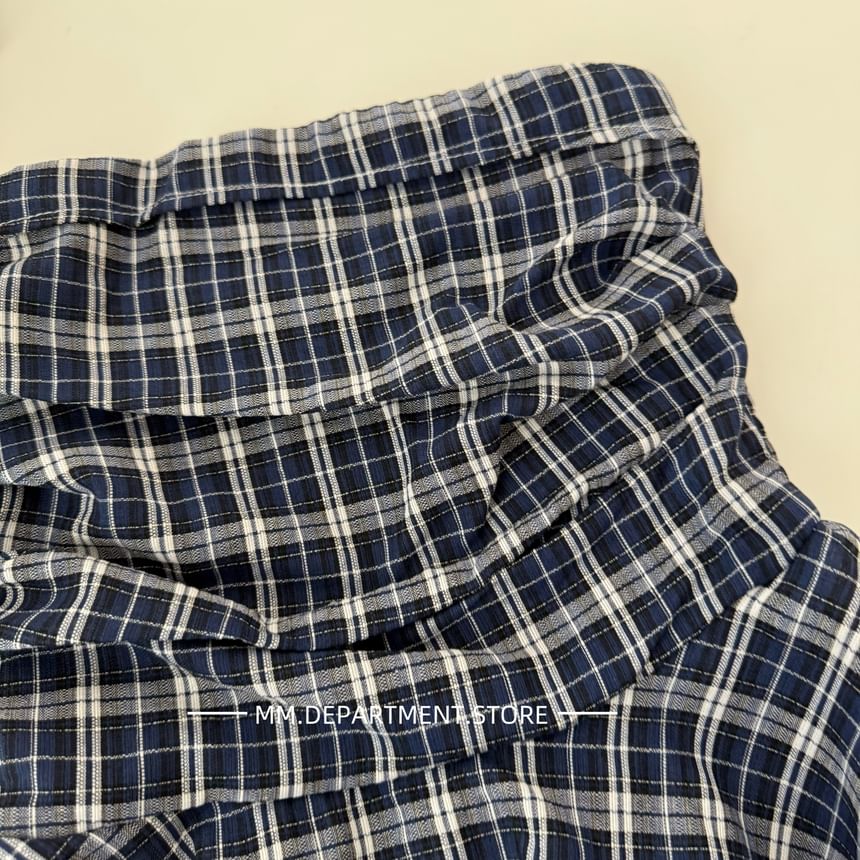 Strapless Flowy Plaid Top