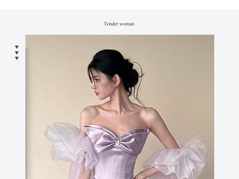 Plain Bow Satin Sheath Tube Evening Gown