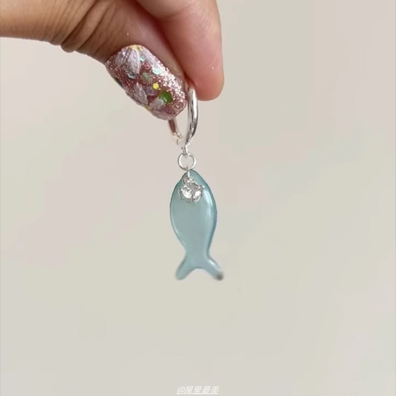 Fish Earring Rhinestone Hoop Drop