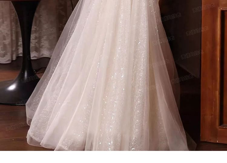 Off Shoulder Embellished A-Line Evening Gown Flower