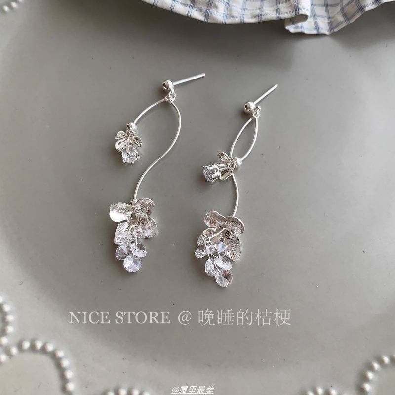 Dangle Alloy Earring Floral Rhinestone