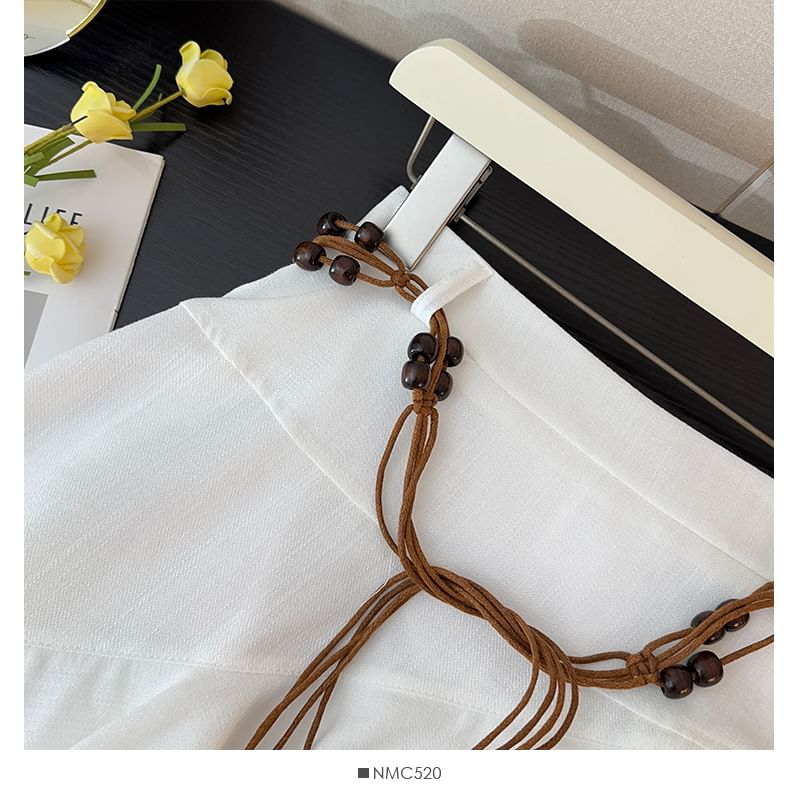 High Rise Lace Trim A-Line Skirt with Belt Set