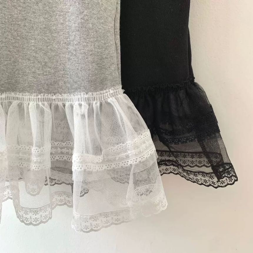 Ruffle Tank Top with Lace Trim and Scoop Neckline