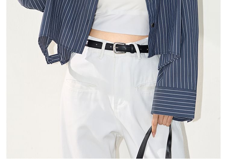 Striped Long-Sleeve Cropped Shirt with Classic Pattern