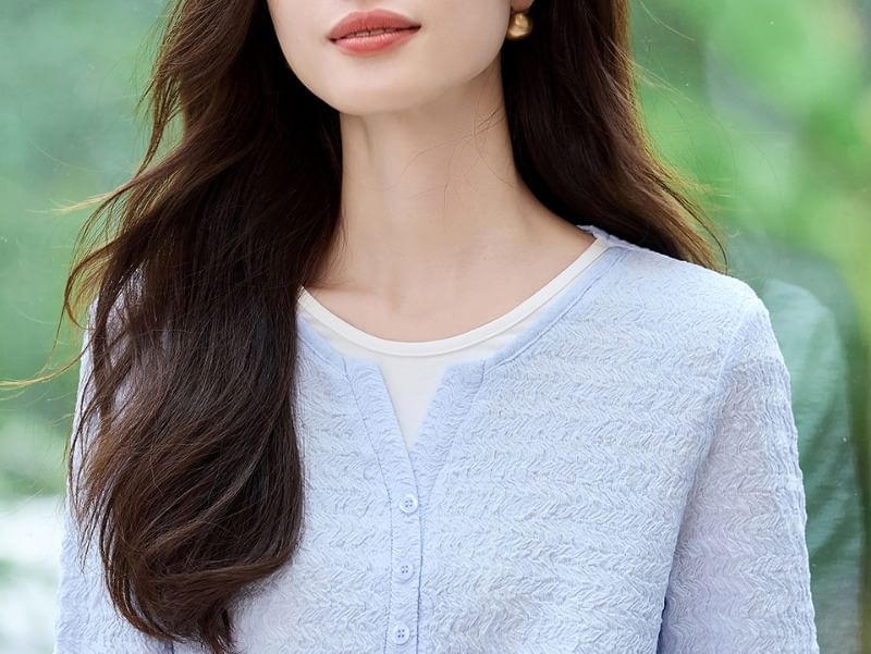 Mock Two-Piece Top with Two-Tone Design and Long Sleeves
