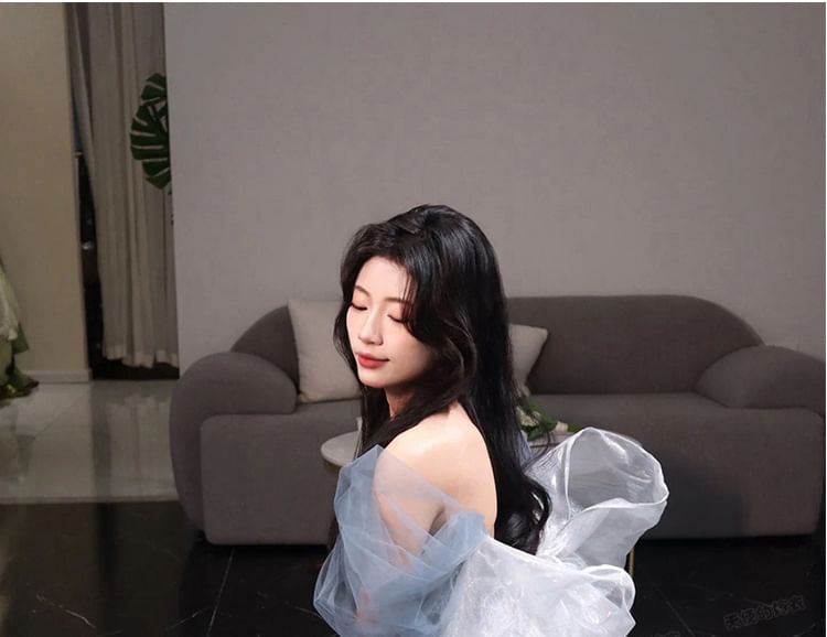 Gown A-Line Evening Ball V-Neck Short-Sleeve Mesh