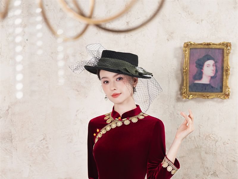 Long-Sleeve Velvet Midi Qipao