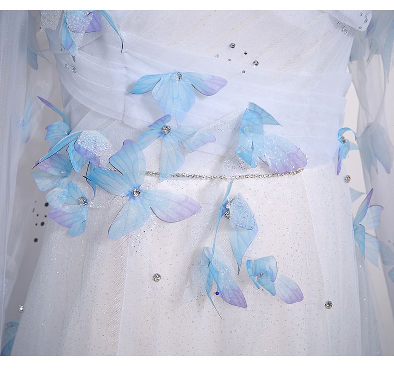 Gown Applique Mesh A-Line Tube Evening Butterfly
