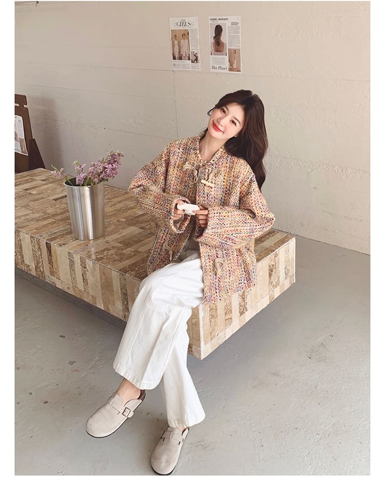 Band Collar Tweed Toggle Jacket