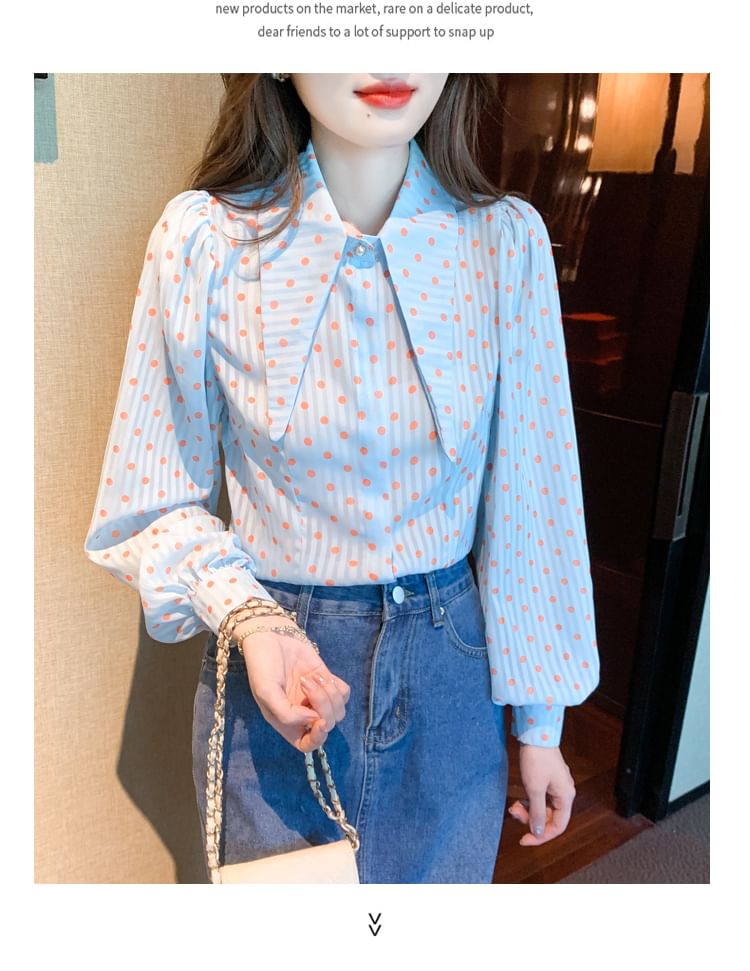 Dotted Button-Up Shirt with Collar and Long Sleeves