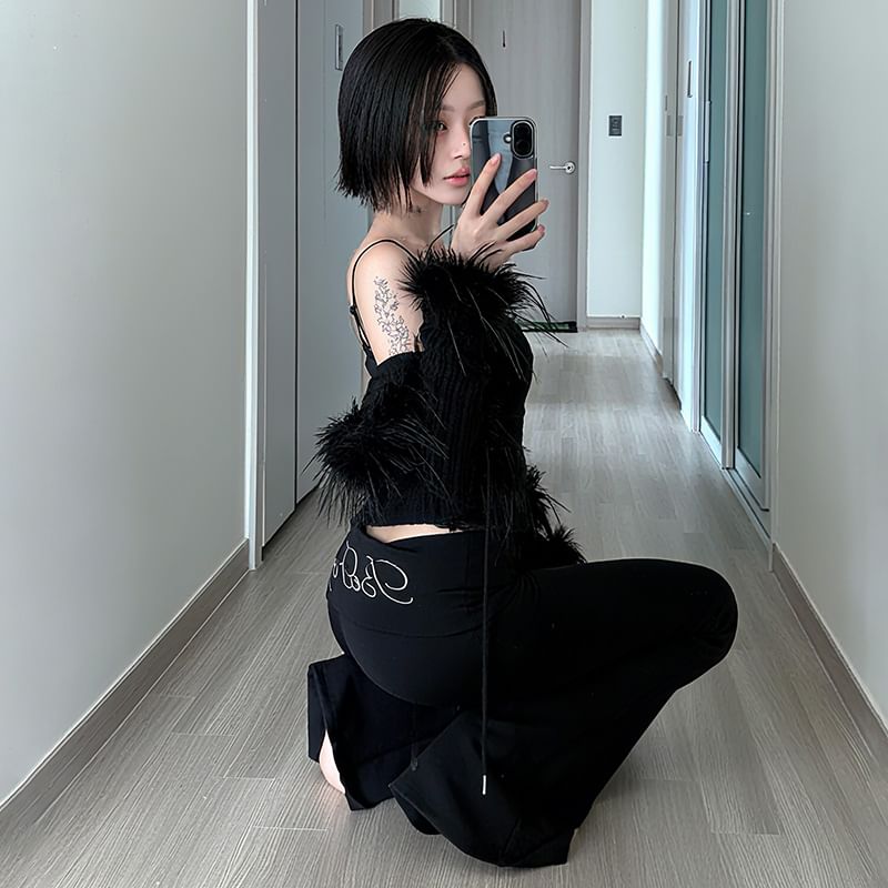 Long Sleeve Faux Fur Trim Cropped Cardigan