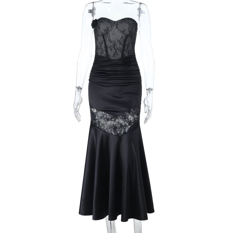 Strapless Lace Panel Mermaid Evening Gown