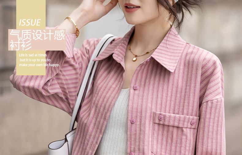 Striped Long-Sleeve Shirt with Pocket Detailing