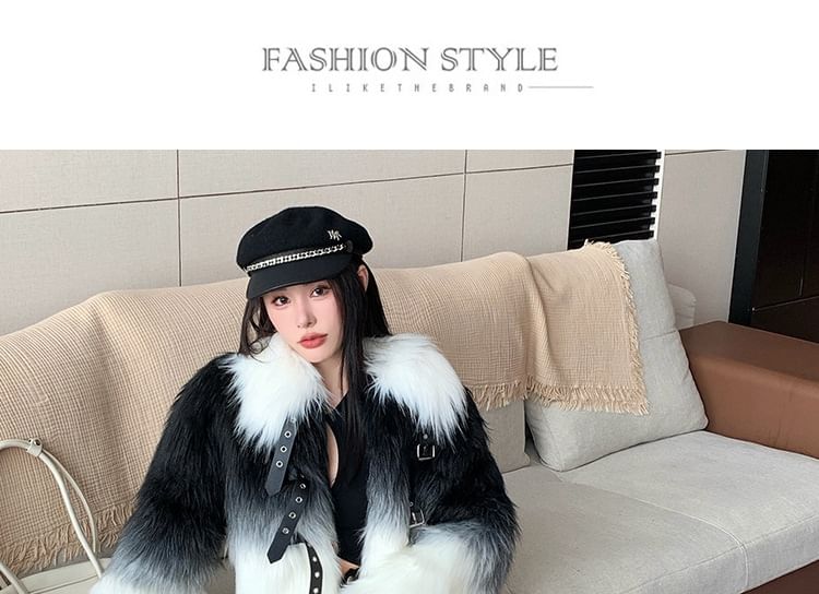 Collared Gradient Faux Fur Jacket