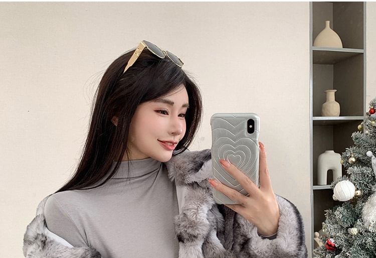 Collared Striped Faux Fur Jacket