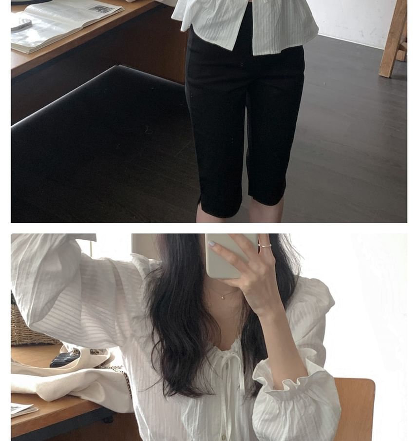 U-Neck Lace Shirt with Long Sleeves