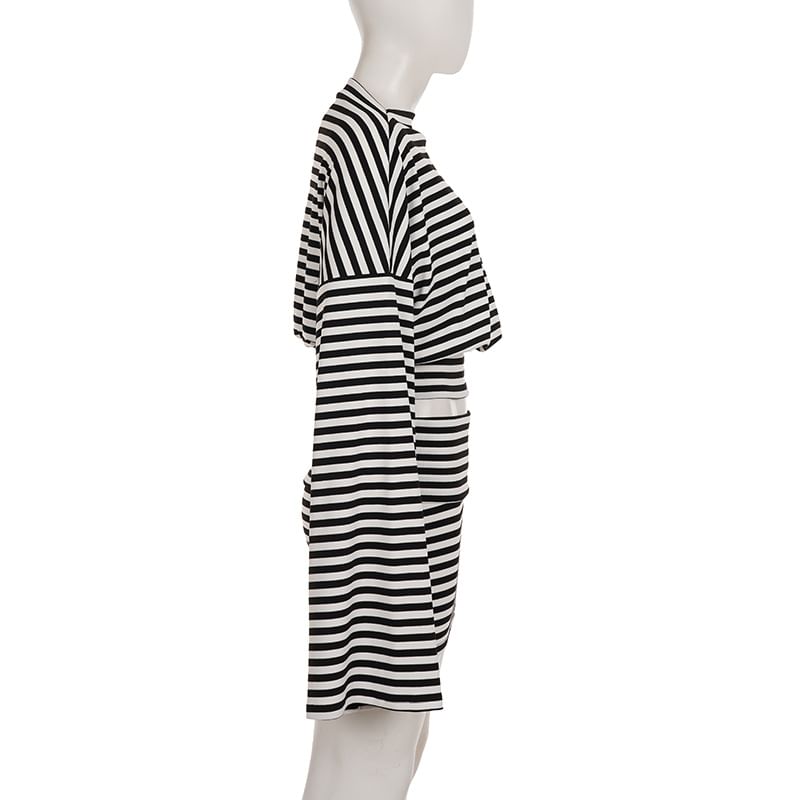 Matching Set: Striped Cropped Tee and Mini Pencil Skirt with Long Sleeves