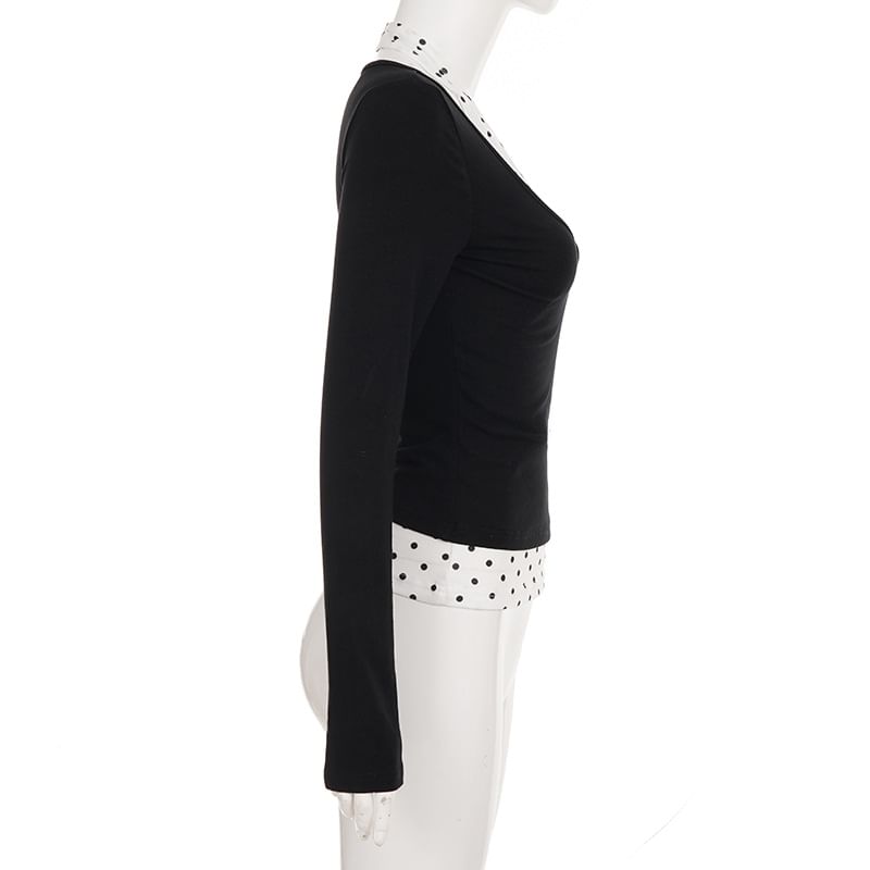 Dotted Mock Two-Piece Top with Long Sleeves