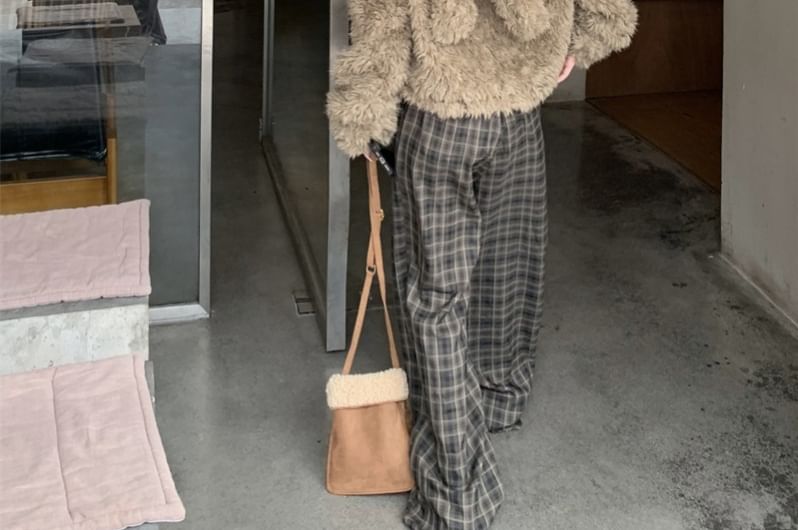 Ear Hooded Plain Fluffy Jacket