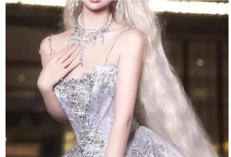 Spaghetti Strap Sequin A-Line Evening Ball Gown