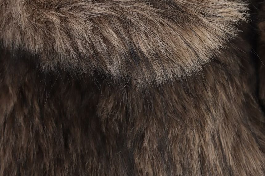 Collared Faux Fur Panel Faux Leather Zip Jacket