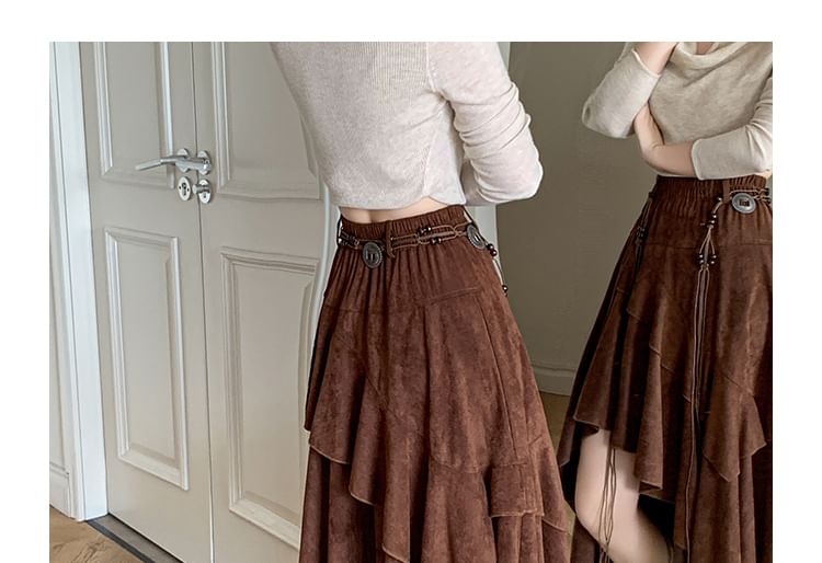High Waist Tiered Maxi A-Line Skirt