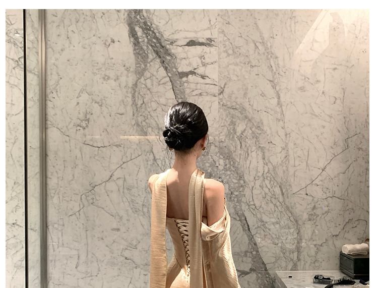 Off-Shoulder Plain Ruched Mermaid Evening Dress