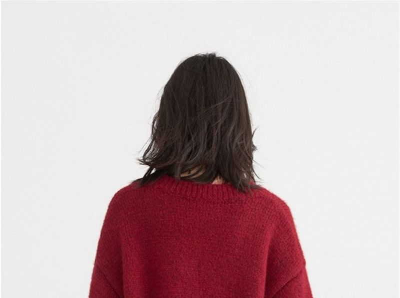 Oversized Drop Shoulder V-Neck Solid Sweater