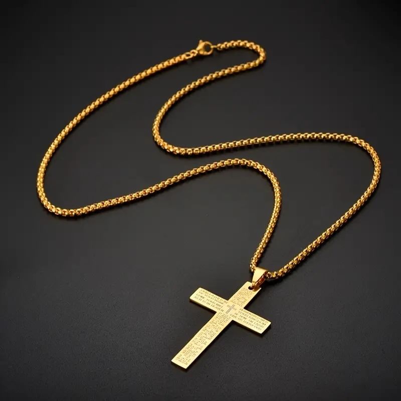 Lettering Cross Pendant Necklace
