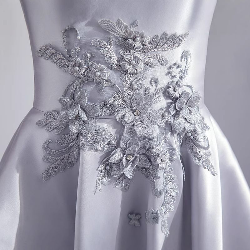 Off Shoulder Embroidered Midi A-Line Evening Dress