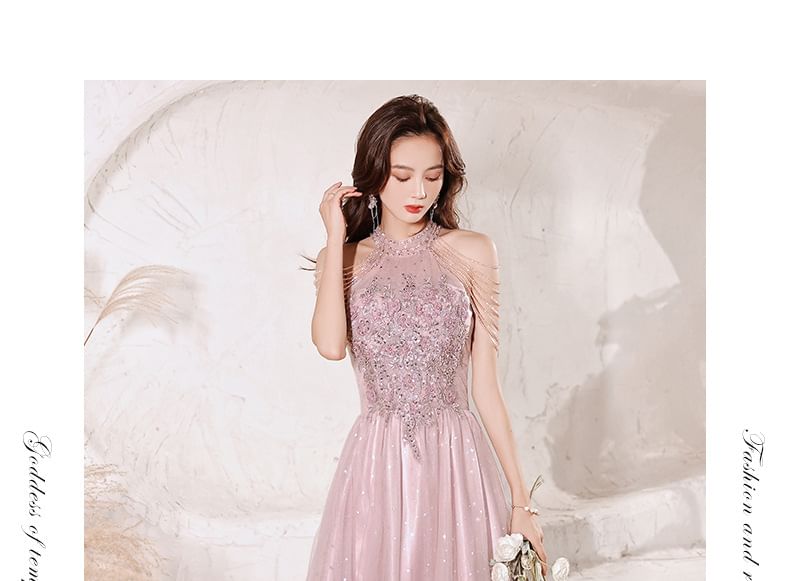 Sleeveless Sequin A-Line Evening Gown / Midi Dress