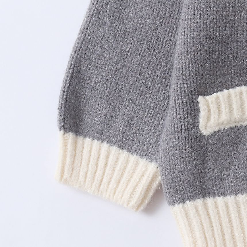 V-Neck Plain Contrast Trim Cardigan
