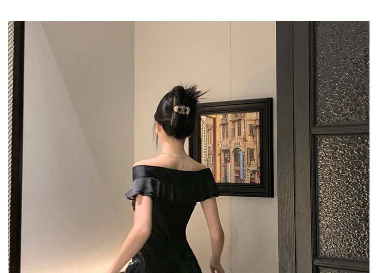 Short-Sleeve Off Shoulder Plain A-Line Evening Gown