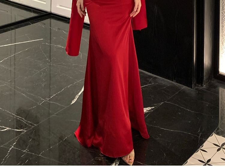 One-Shoulder Plain Ruched Trumpet Evening Dress