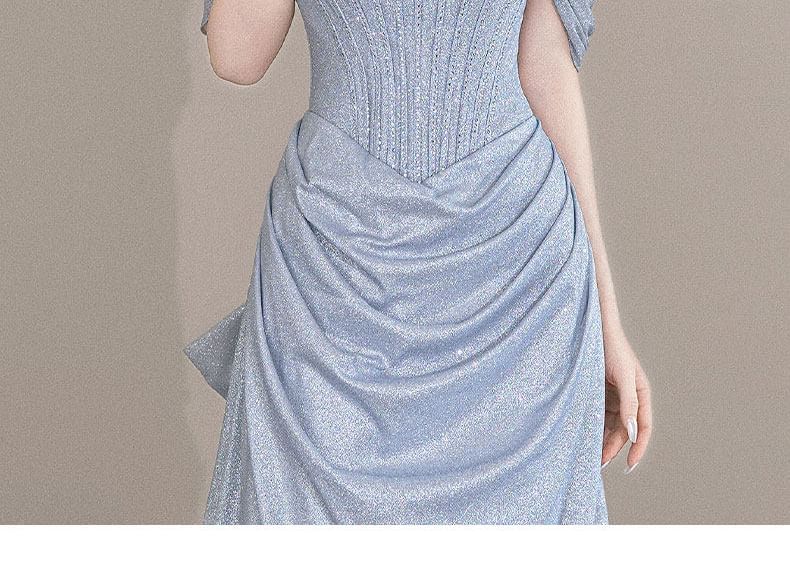Off Shoulder Ruched Rhinestone Detail A-Line Evening Gown