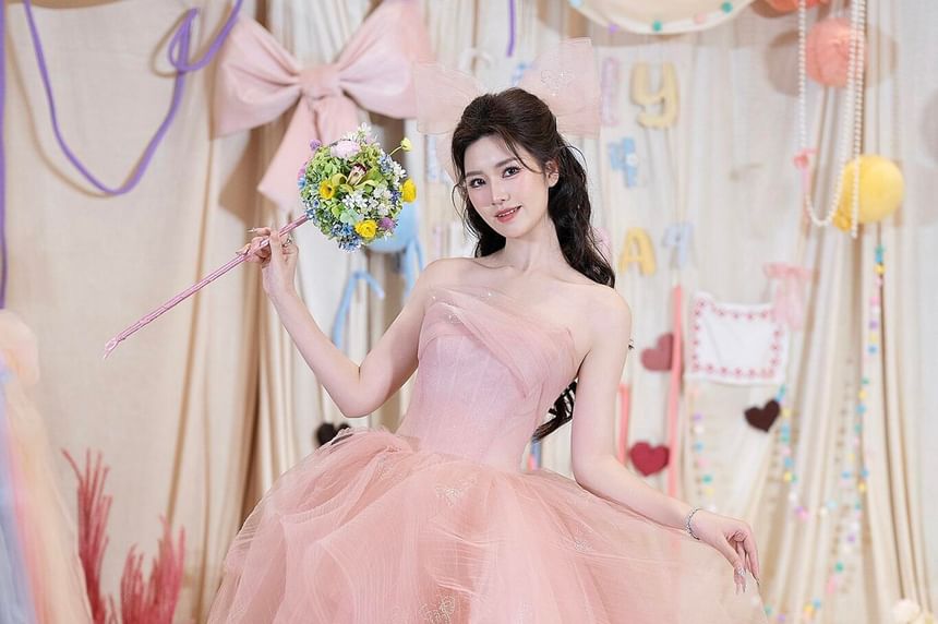 Strapless Plain Sheer A-Line Evening Gown