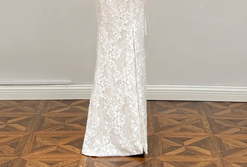 Off-Shoulder Asymmetrical A-Line Lace Wedding Gown