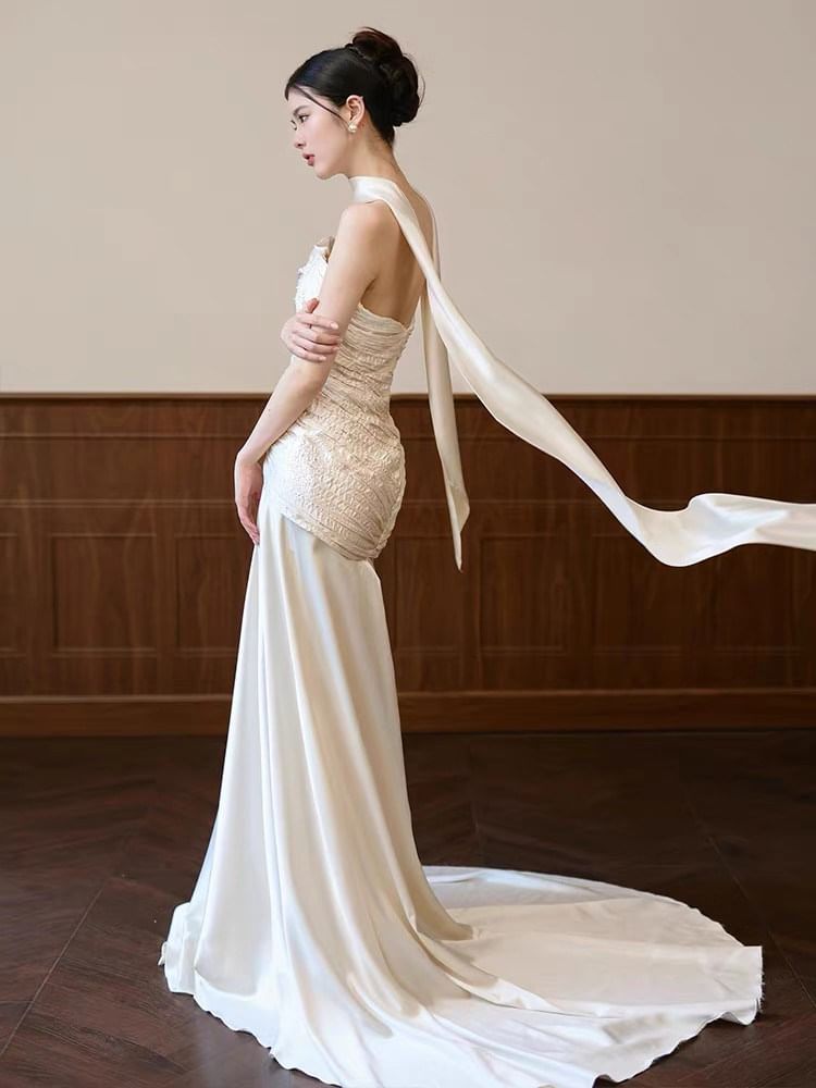 Strapless Shirred Mermaid Wedding Gown