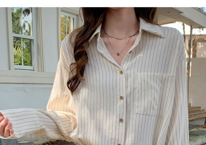 Pinstriped Button-Up Shirt and Belt Set