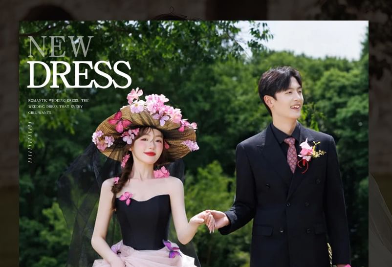 Strapless Two Tone Butterfly Accent Ball Gown