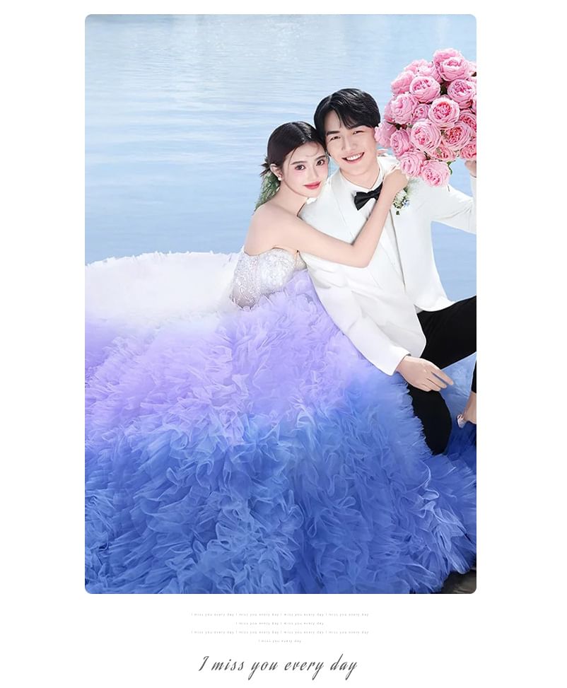 Strapless Sweetheart Neckline Gradient Ruffle Mesh Ball Gown