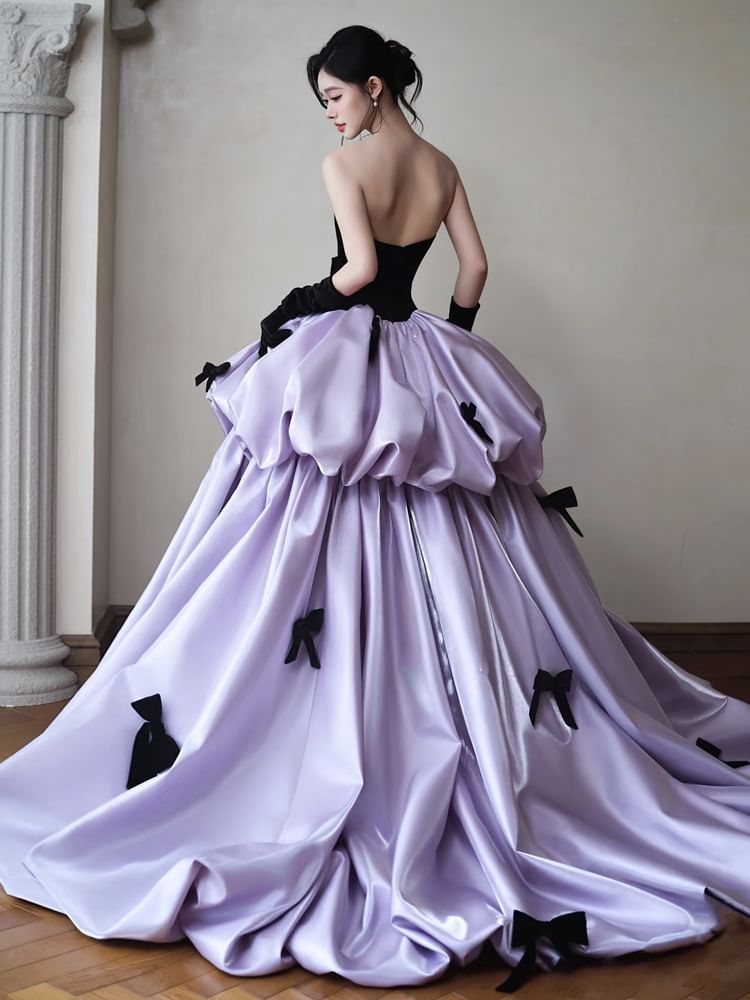 Strapless Sweetheart Neckline Two Tone Bow Accent Ball Gown