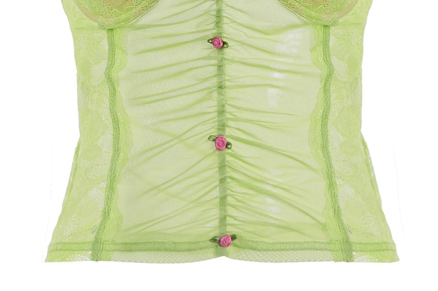 Sheer Cropped Camisole with Lace Trim and Solid Design