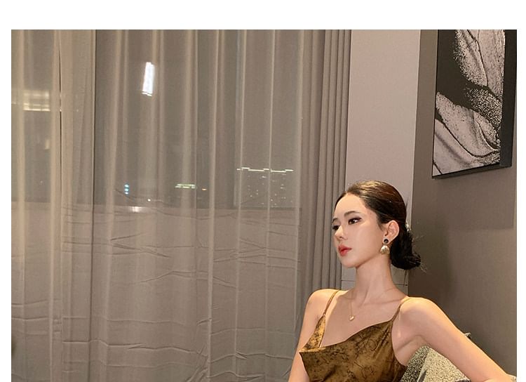 Spaghetti Strap Floral Print Satin A-Line Cocktail Dress